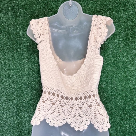 Free People Crochet Babe Cropped Boho Peplum Top Romantic Summer Festival - Picture 5 of 9